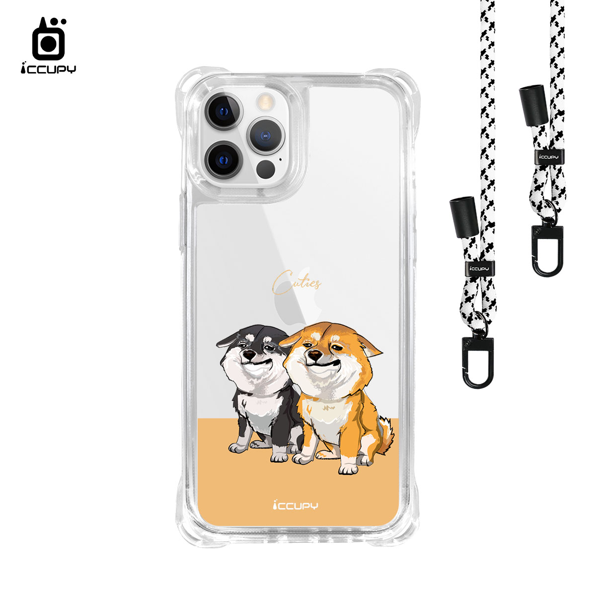 【柴犬兄弟B】iQ CASE角粒殼3.0背帶掛繩防摔殼 For iPhone 12 Pro Max-黑占iCCUPY