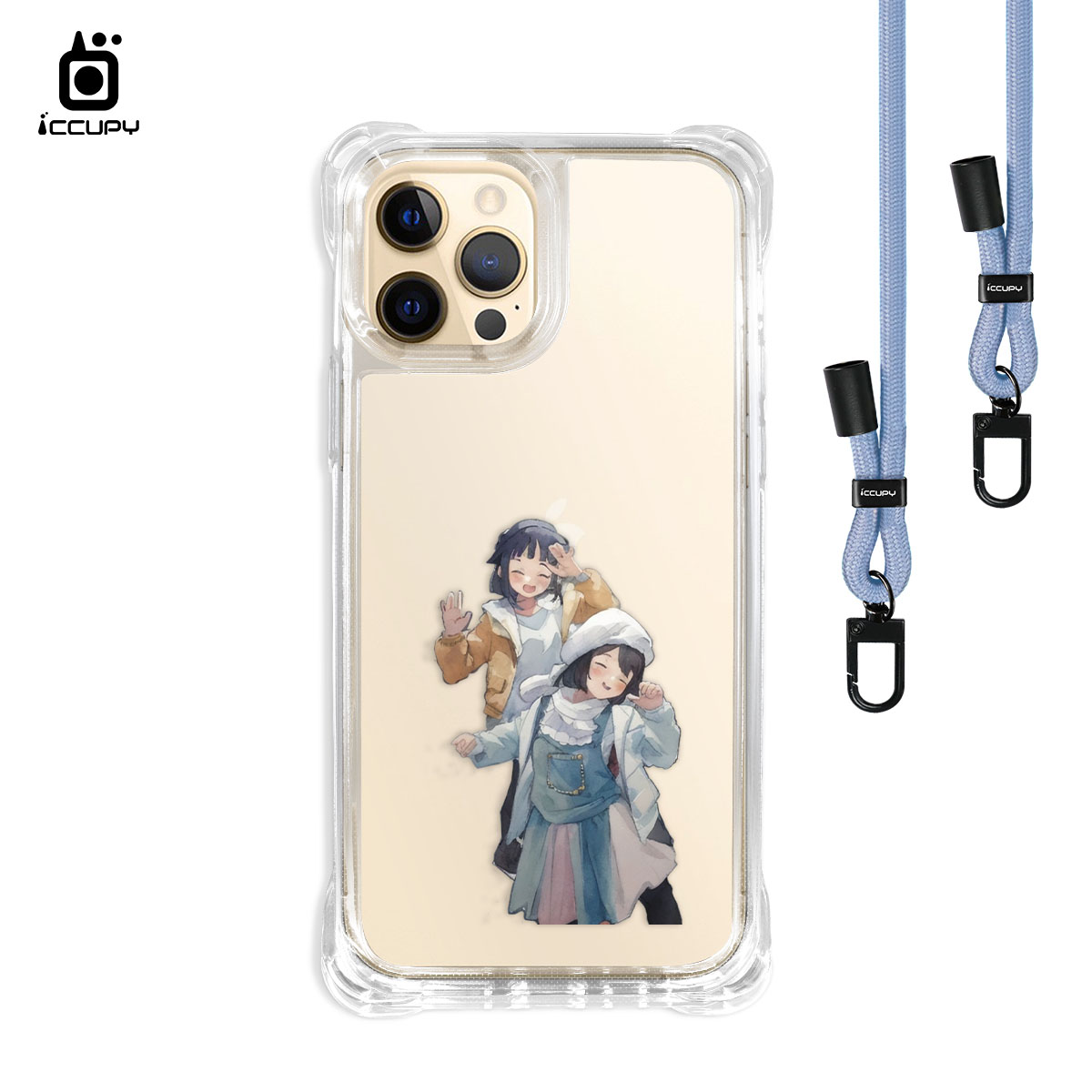 【日系水彩似顏繪】iQ CASE角粒殼3.0背帶掛繩防摔殼 For iPhone 12 Pro Max -黑占iCCUPY
