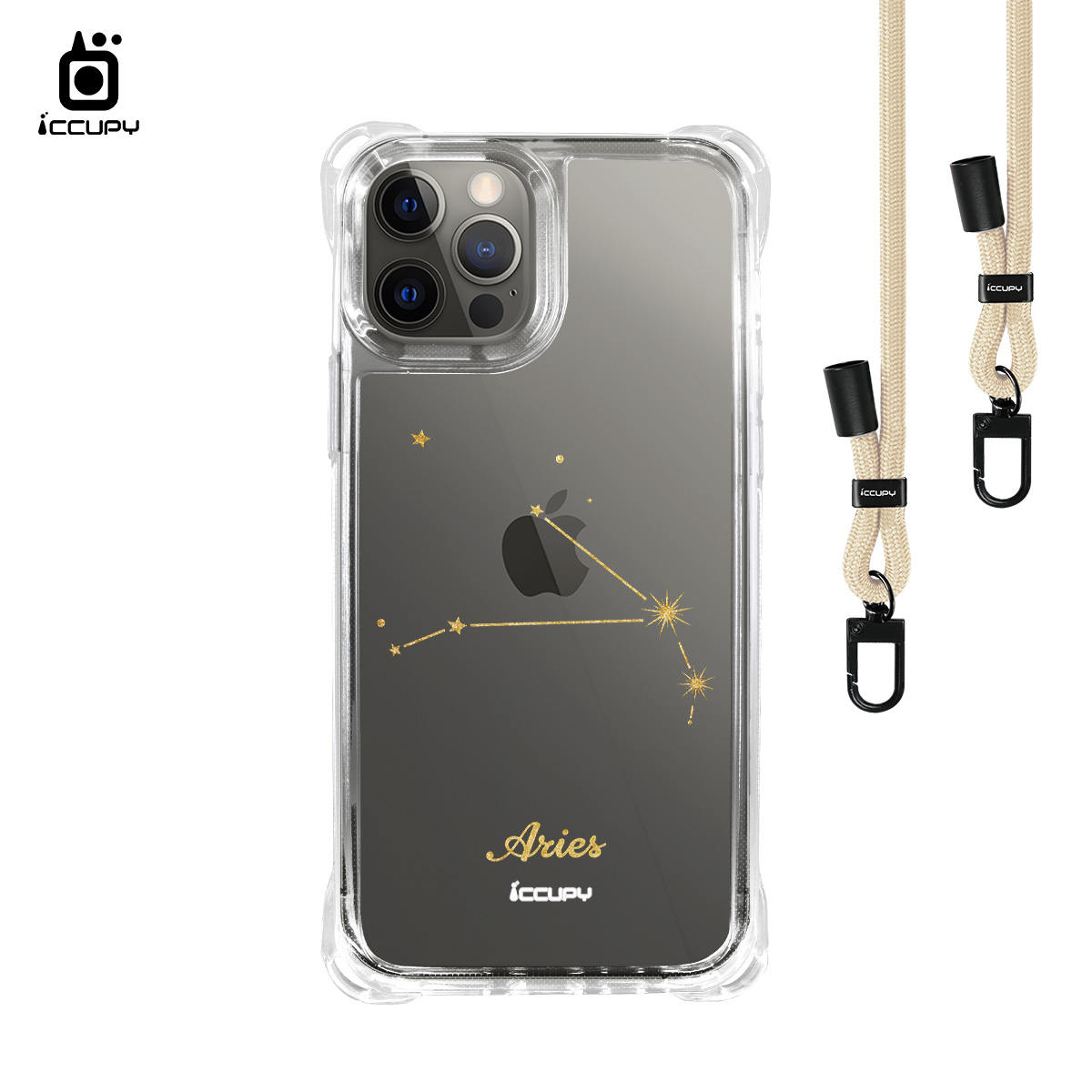 【星空-牡羊座】iQ CASE角粒殼3.0背帶掛繩防摔殼 For iPhone 12 Pro Max-黑占iCCUPY