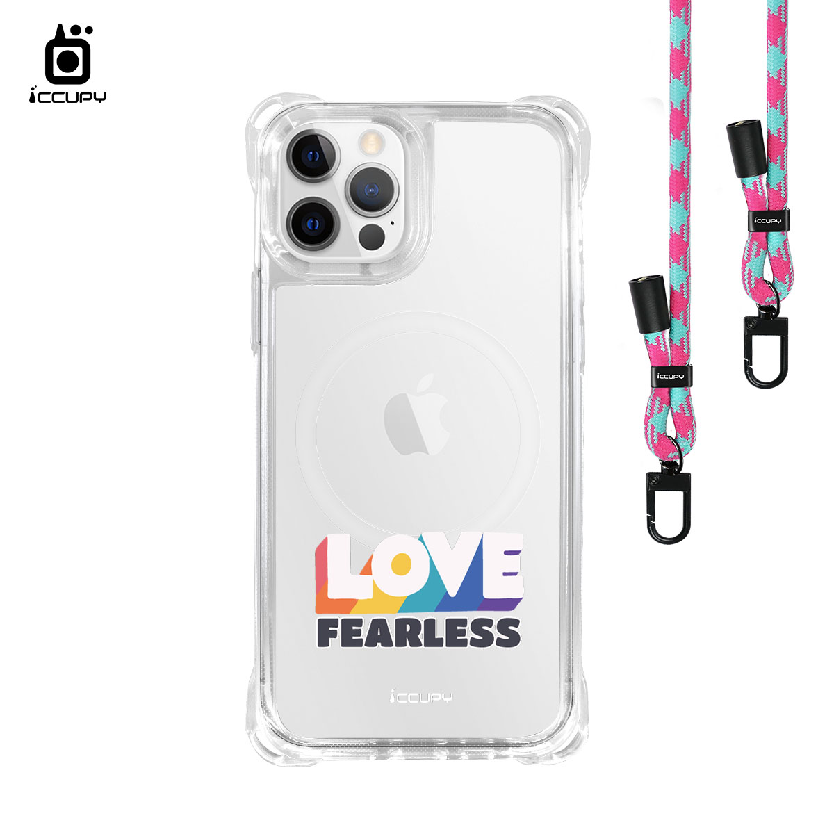 【LGBTQIA+🌈|勇敢愛】iQ CASE角粒殼3.0背帶掛繩防摔殼 (支援MagSafe) For iPhone 12 Pro Max-黑占iCCUPY