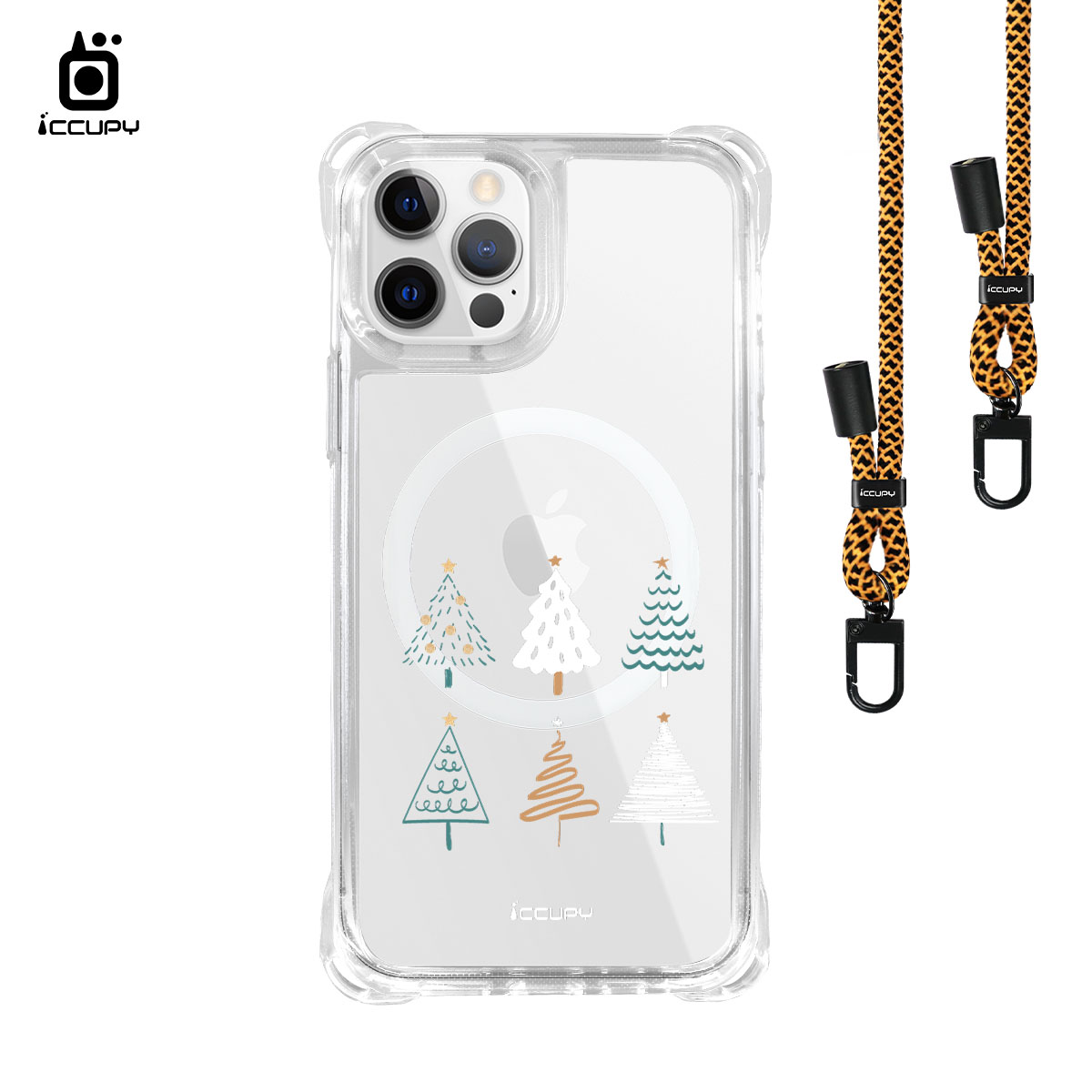 【可愛聖誕樹】iQ CASE角粒殼3.0背帶掛繩防摔殼 For iPhone 12 Pro-黑占iCCUPY