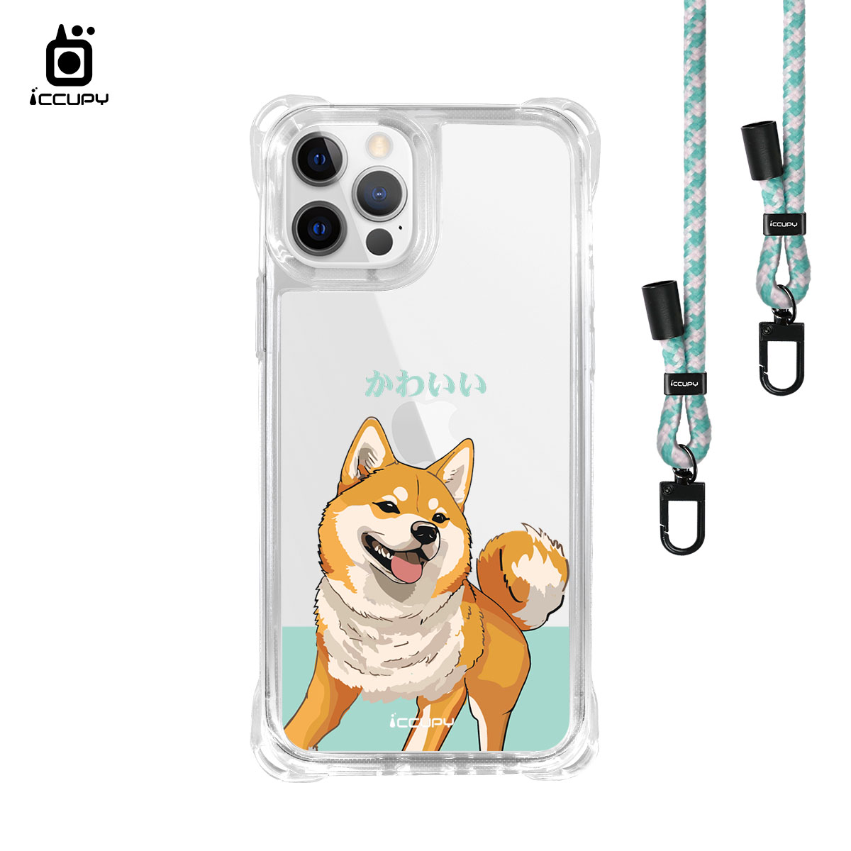 【微笑柴犬B】iQ CASE角粒殼3.0背帶掛繩防摔殼 For iPhone 12 Pro Max-黑占iCCUPY