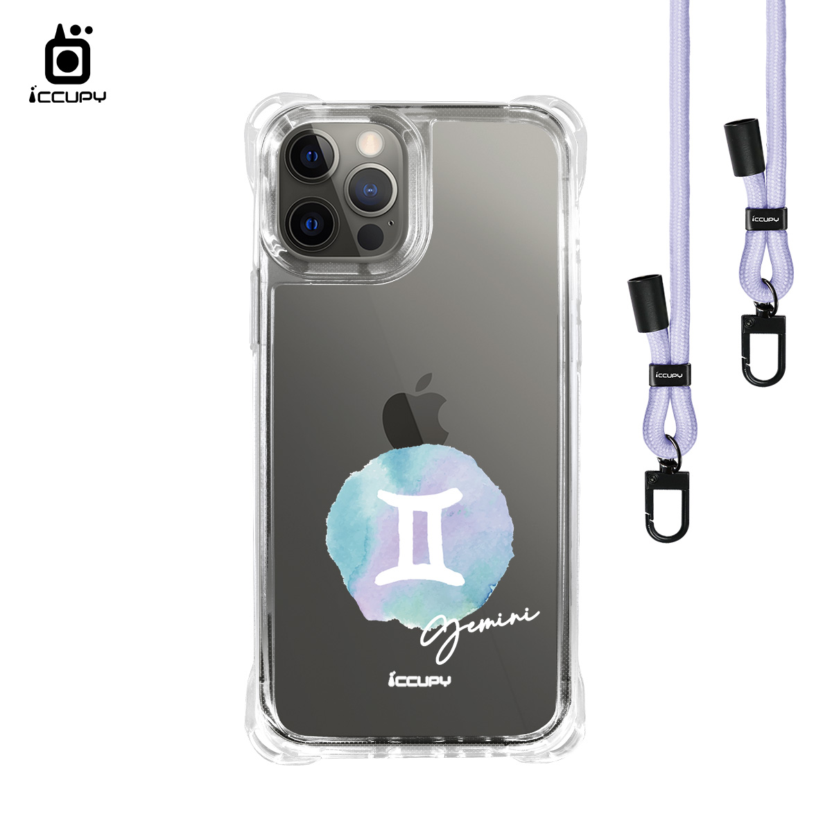 【封蠟-雙子座】iQ CASE角粒殼3.0背帶掛繩防摔殼 For iPhone 12 Pro Max-黑占iCCUPY