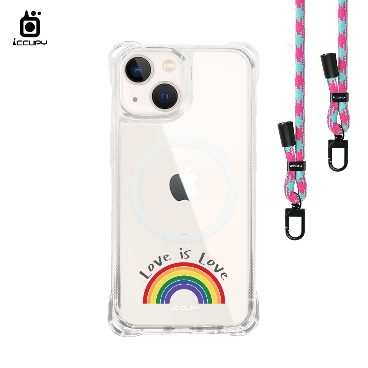 【LGBTQIA+🌈|RAINBOW】iQ CASE角粒殼3.0背帶掛繩防摔殼 (支援MagSafe) For iPhone 13 -黑占iCCUPY