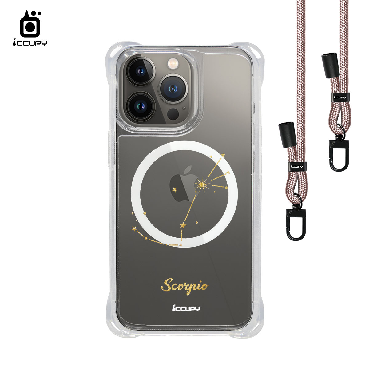 【星空-天蠍座】iQ CASE角粒殼3.0背帶掛繩防摔殼 (支援MagSafe) For iPhone 13 Pro-黑占iCCUPY