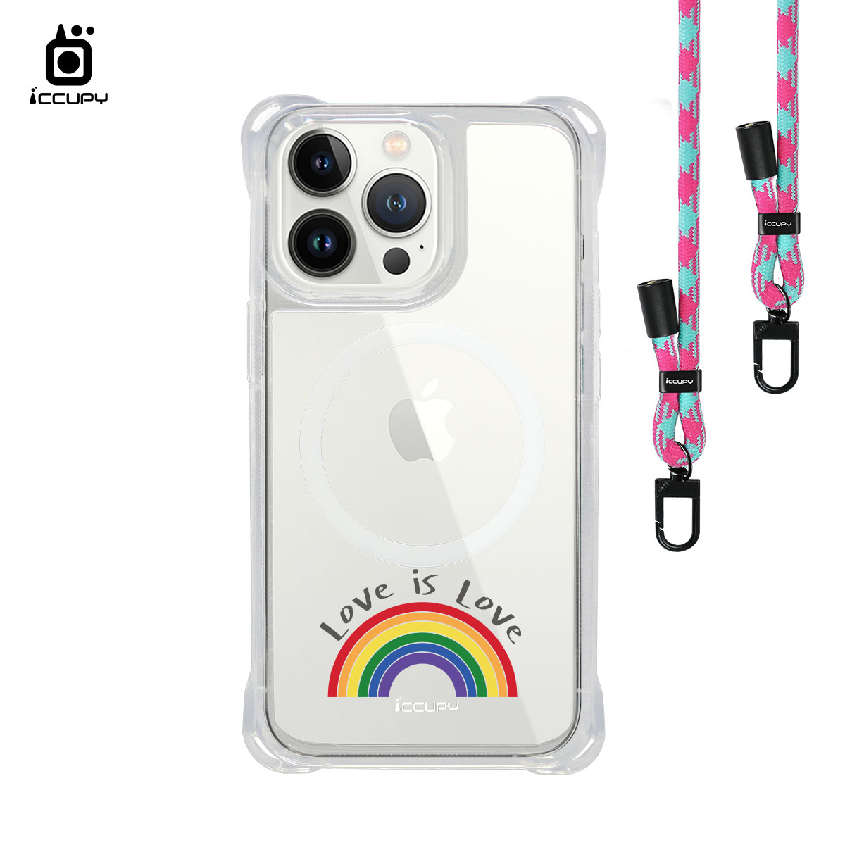 【LGBTQIA+🌈|RAINBOW】iQ CASE角粒殼3.0背帶掛繩防摔殼 (支援MagSafe) For iPhone 13 Pro-黑占iCCUPY
