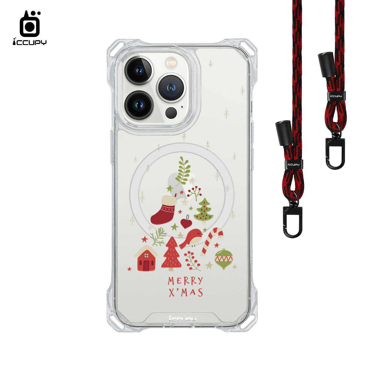 【暖暖聖誕】iQ CASE角粒殼3.0背帶掛繩防摔殼 For iPhone 13 Pro-黑占iCCUPY