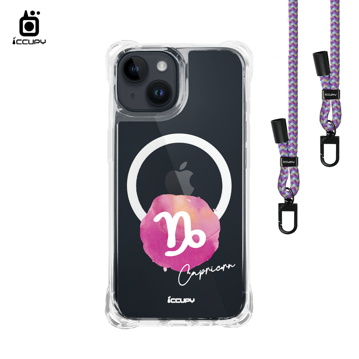 【封蠟-魔羯座】iQ CASE角粒殼3.0背帶掛繩防摔殼 (支援MagSafe) For iPhone 14 -黑占iCCUPY
