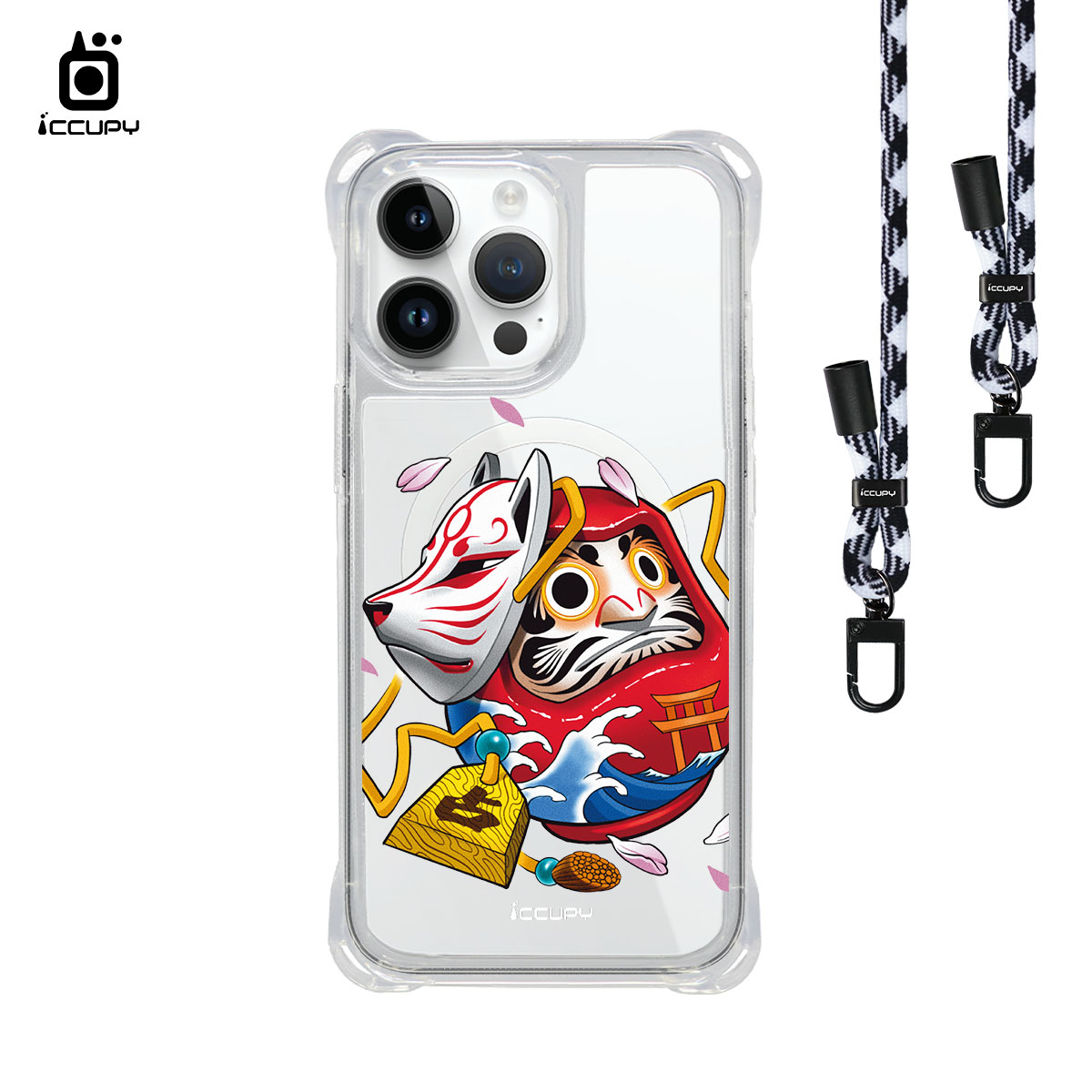 【淨恆HERMAN|狐面不倒翁S】iQ CASE角粒殼3.0背帶掛繩防摔殼 (支援MagSafe ) For iPhone 14 Pro Max-黑占iCCUPY