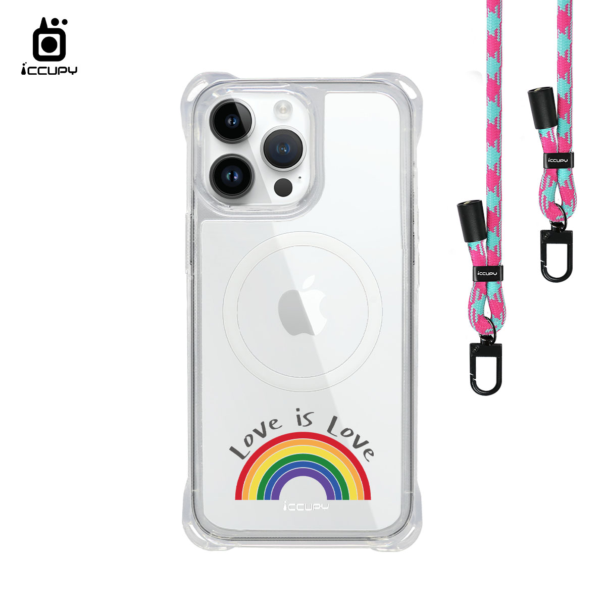 【LGBTQIA+🌈|RAINBOW】iQ CASE角粒殼3.0背帶掛繩防摔殼 (支援MagSafe) For iPhone 14 Pro Max-黑占iCCUPY