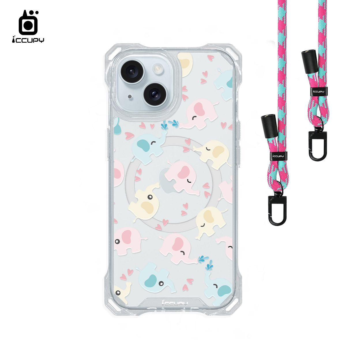 【小肥象A】iQ CASE角粒殼3.0背帶掛繩防摔殼 (支援MagSafe) For iPhone 15-黑占iCCUPY