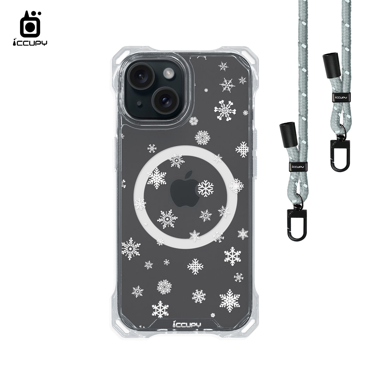 【雪花飄飄】iQ CASE角粒殼3.0背帶掛繩防摔殼 For iPhone 15 -黑占iCCUPY