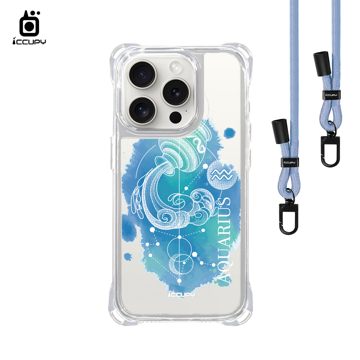 【蒼穹-水瓶座】iQ CASE角粒殼3.0背帶掛繩防摔殼 For iPhone 15 Pro-黑占iCCUPY