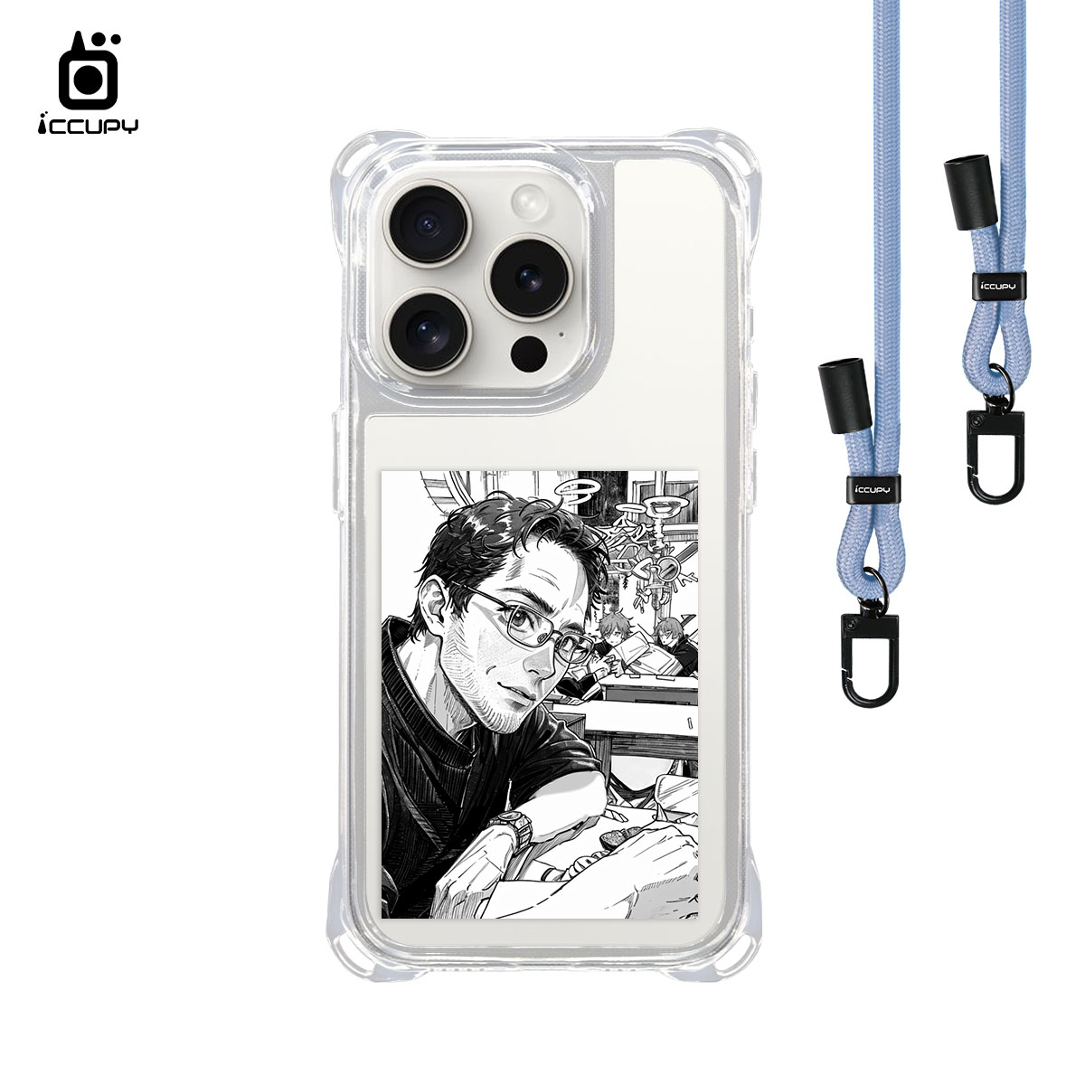 【極簡色塊似顏繪】iQ CASE角粒殼3.0背帶掛繩防摔殼 For iPhone 15 Pro -黑占iCCUPY
