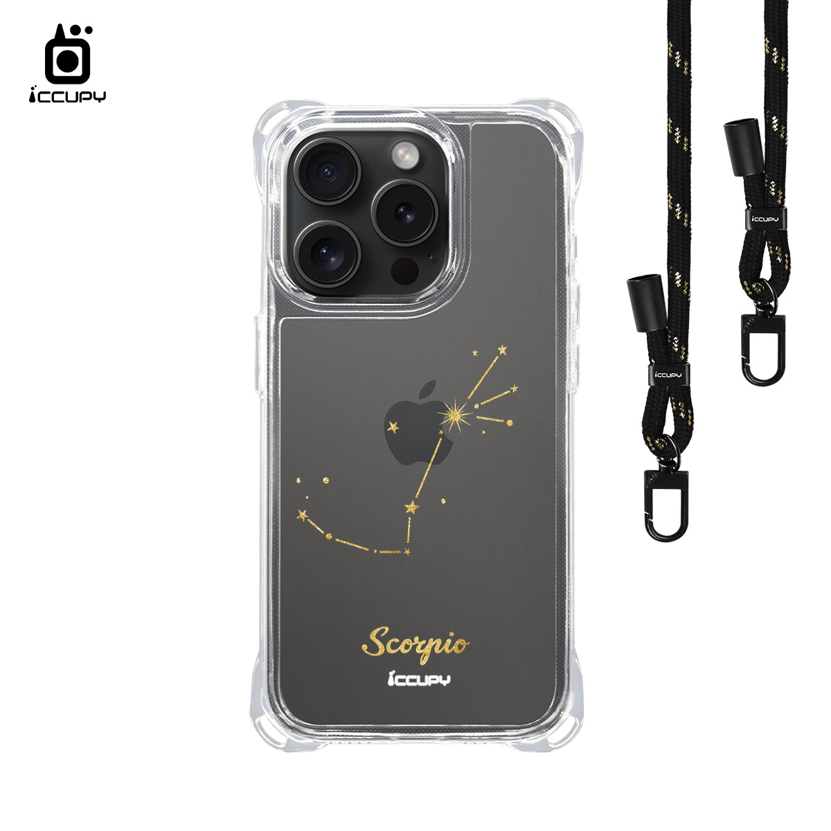 【星空-天蠍座】iQ CASE角粒殼3.0背帶掛繩防摔殼 For iPhone 15 Pro-黑占iCCUPY