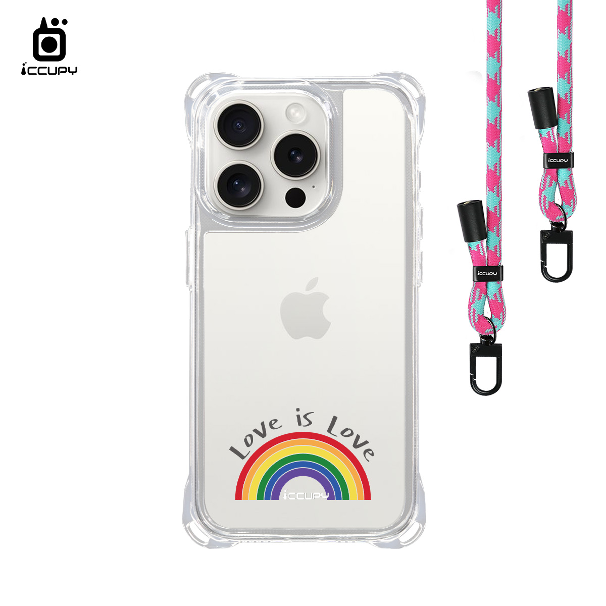 【LGBTQIA+🌈|RAINBOW】iQ CASE角粒殼3.0背帶掛繩防摔殼 For iPhone 15 Pro-黑占iCCUPY