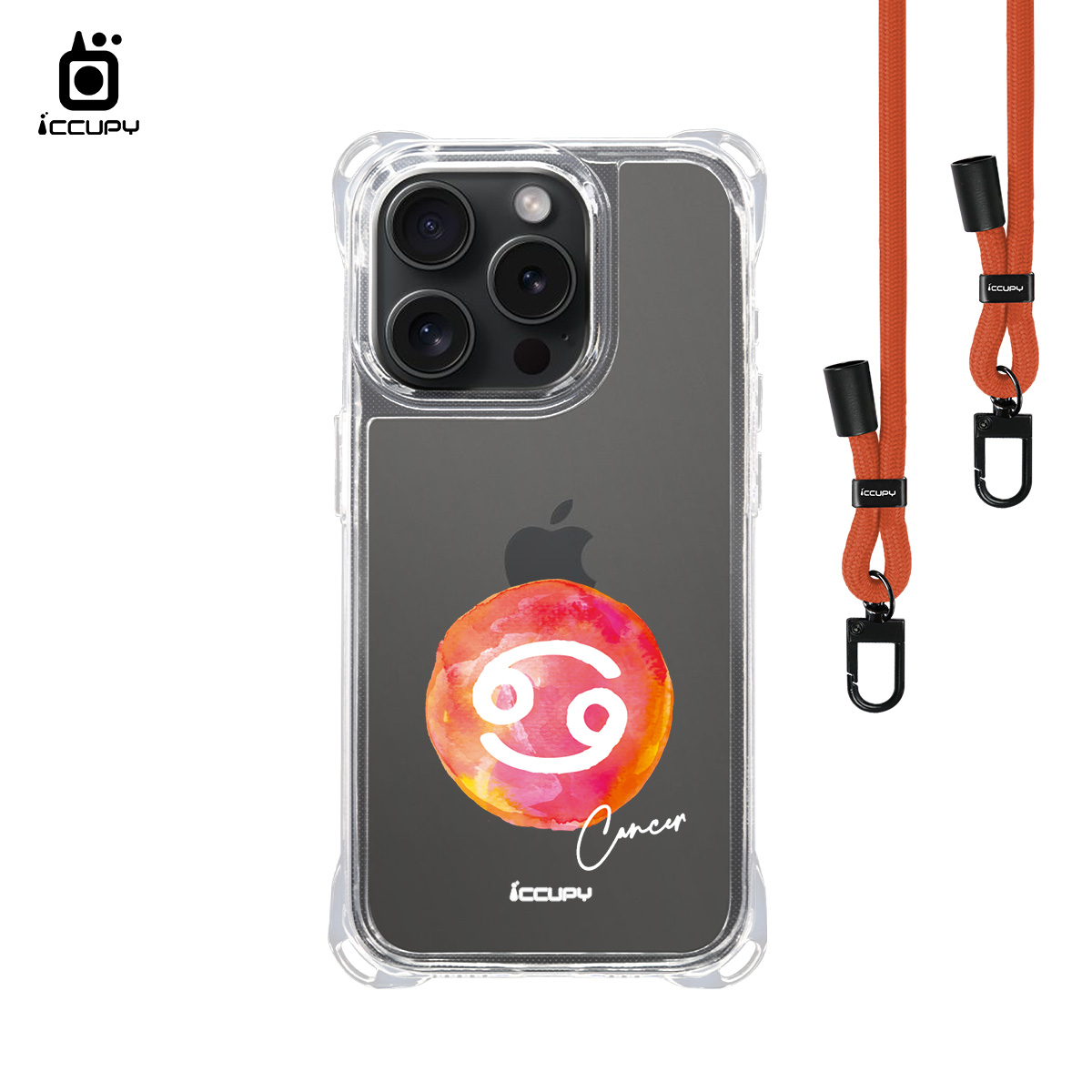 【封蠟-巨蟹座】iQ CASE角粒殼3.0背帶掛繩防摔殼 For iPhone 15 Pro-黑占iCCUPY