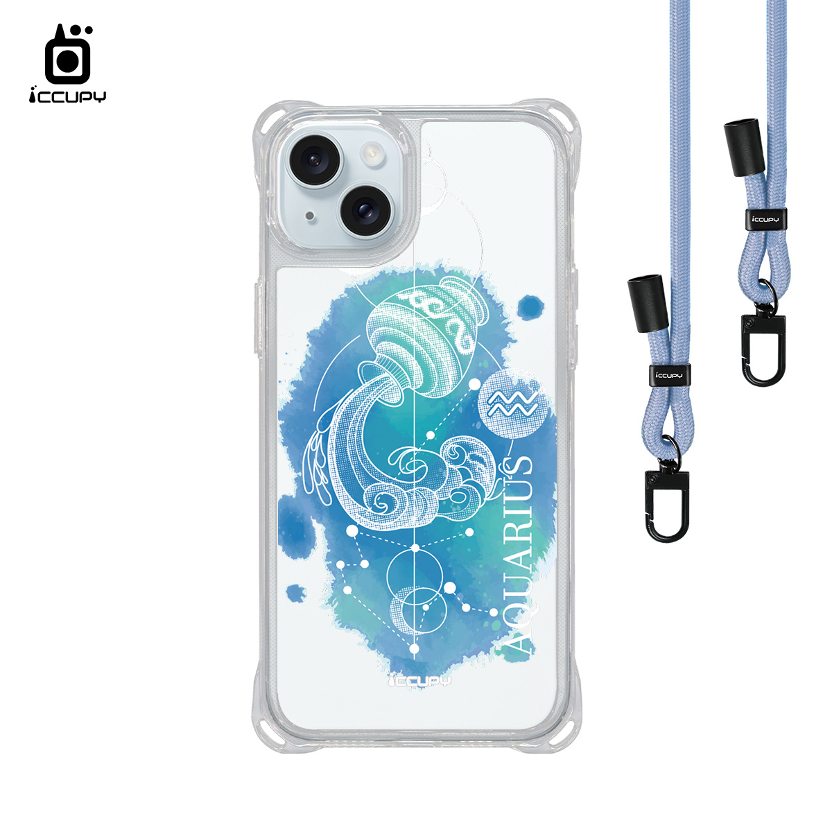 【蒼穹-水瓶座】iQ CASE角粒殼3.0背帶掛繩防摔殼 For iPhone 15 Plus-黑占iCCUPY