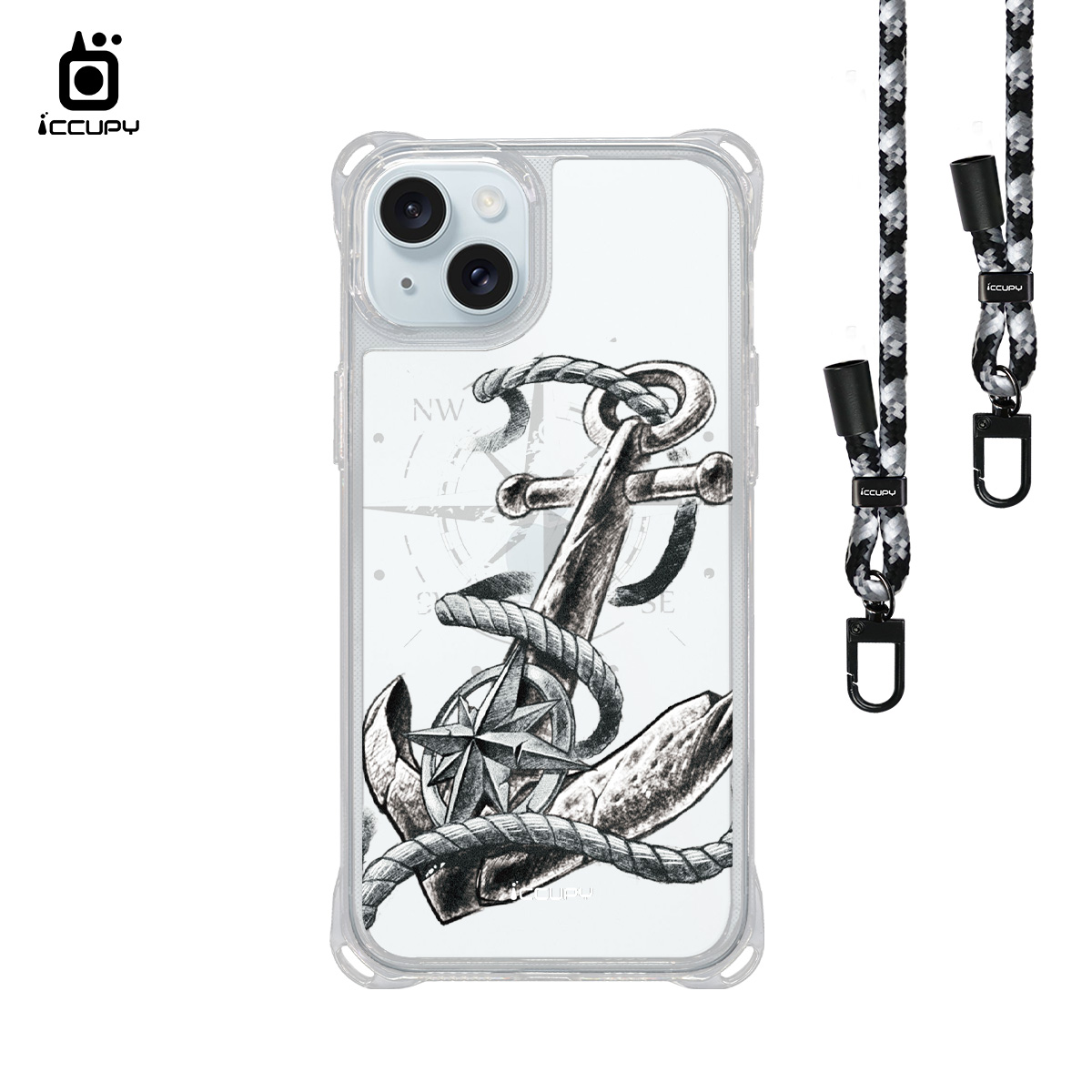【淨恆HERMAN|錨】iQ CASE角粒殼3.0背帶掛繩防摔殼 For iPhone 15 Plus-黑占iCCUPY