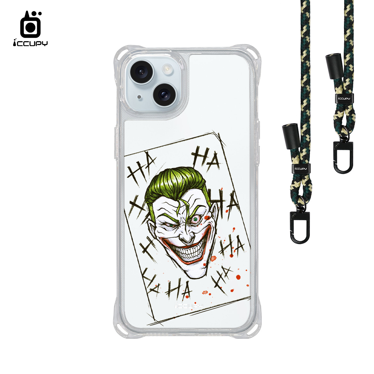 【淨恆HERMAN|小丑】iQ CASE角粒殼3.0背帶掛繩防摔殼 For iPhone 15 Plus-黑占iCCUPY