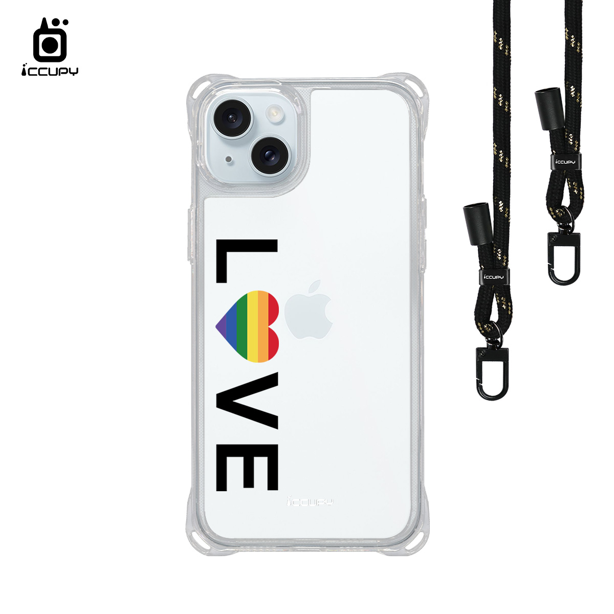 【LGBTQIA+🌈|LOVE】iQ CASE角粒殼3.0背帶掛繩防摔殼 For iPhone 15 Plus-黑占iCCUPY