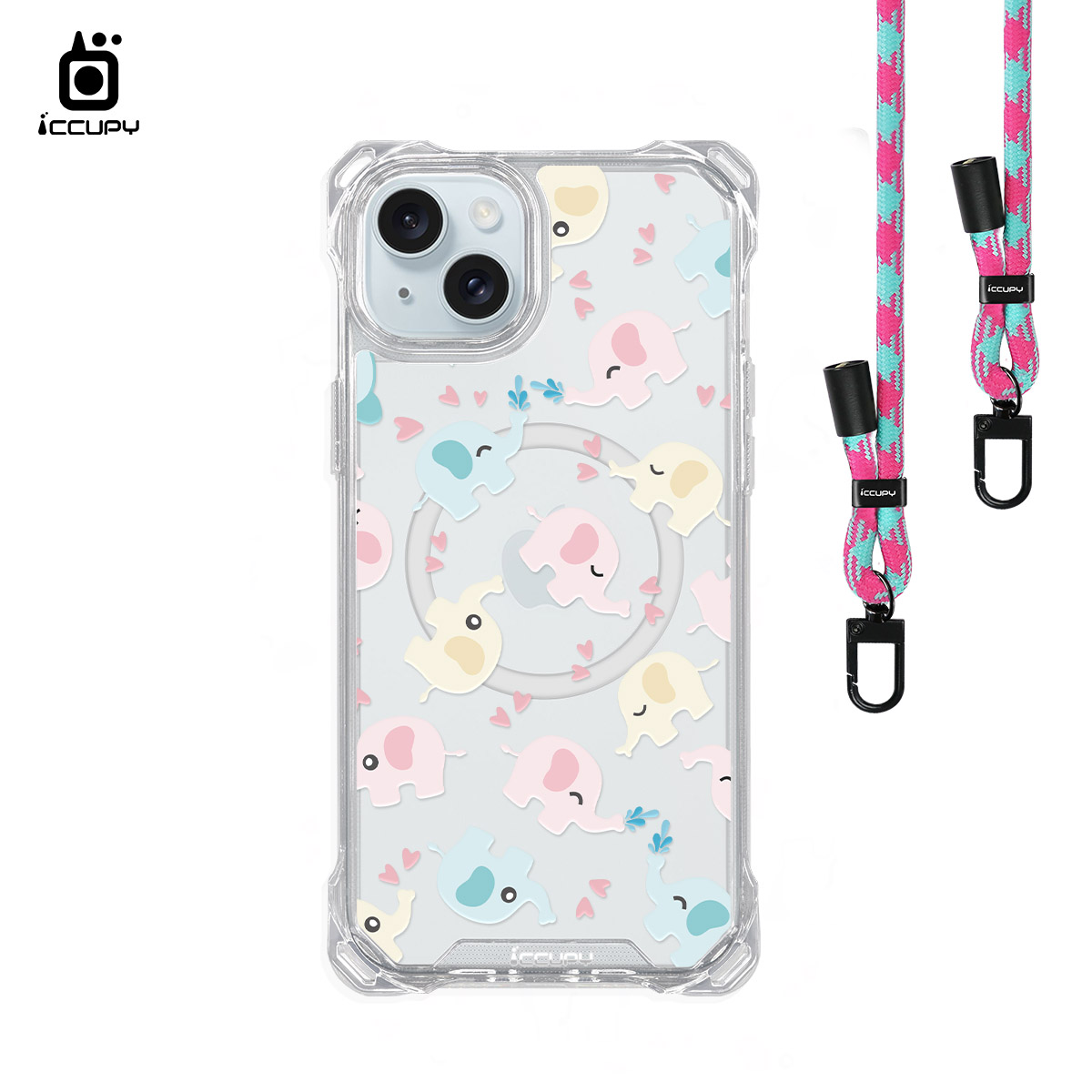 【小肥象A】iQ CASE角粒殼3.0背帶掛繩防摔殼 (支援MagSafe) For iPhone 15 Plus-黑占iCCUPY