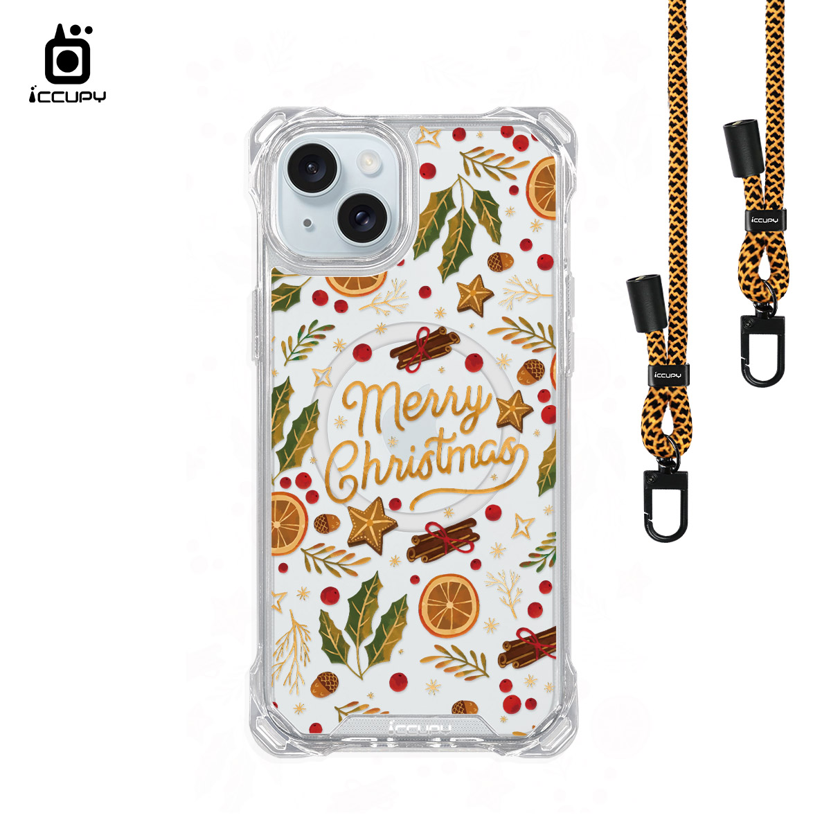 【妝點聖誕】iQ CASE角粒殼3.0背帶掛繩防摔殼 For iPhone 15 Plus-黑占iCCUPY