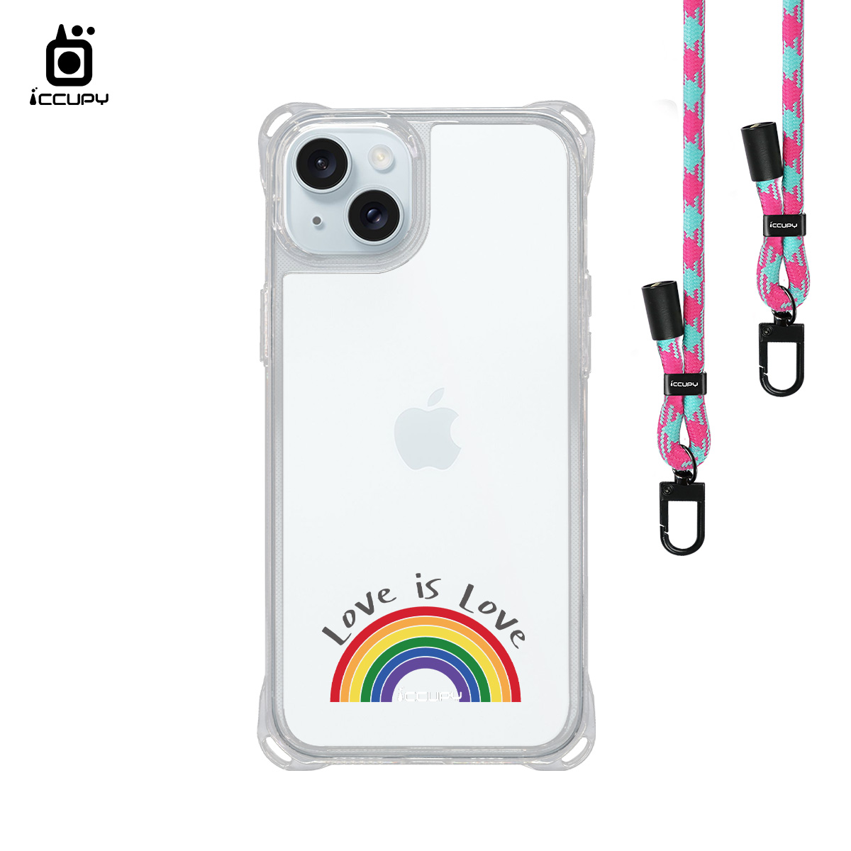 【LGBTQIA+🌈|RAINBOW】iQ CASE角粒殼3.0背帶掛繩防摔殼 For iPhone 15 Plus-黑占iCCUPY