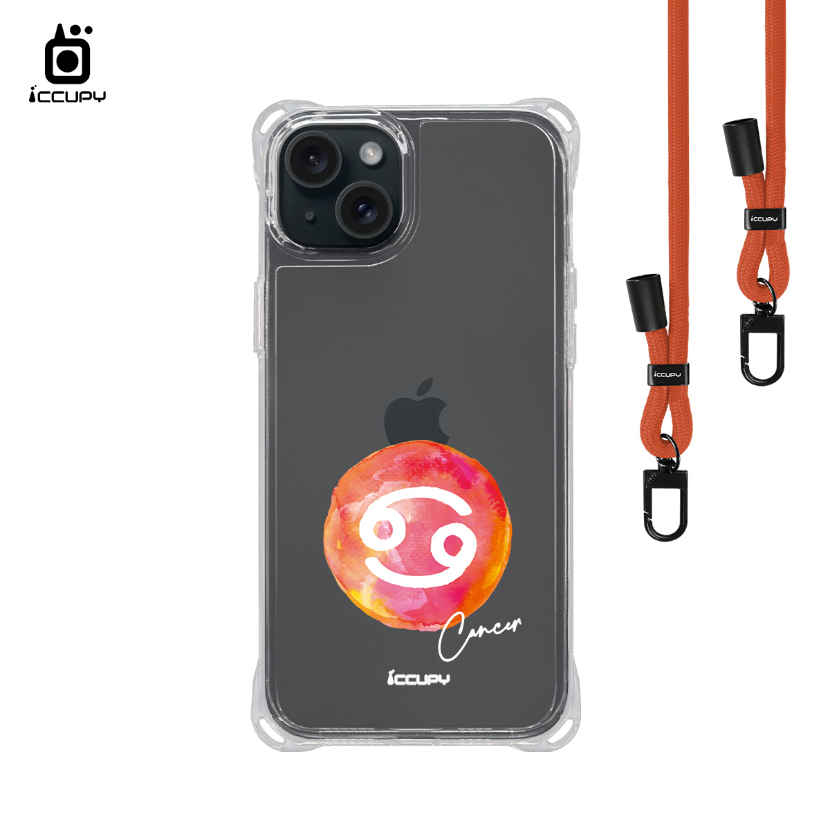 【封蠟-巨蟹座】iQ CASE角粒殼3.0背帶掛繩防摔殼 For iPhone 15 Plus-黑占iCCUPY