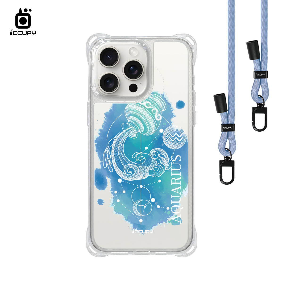 【蒼穹-水瓶座】iQ CASE角粒殼3.0背帶掛繩防摔殼 For iPhone 15 Pro Max-黑占iCCUPY