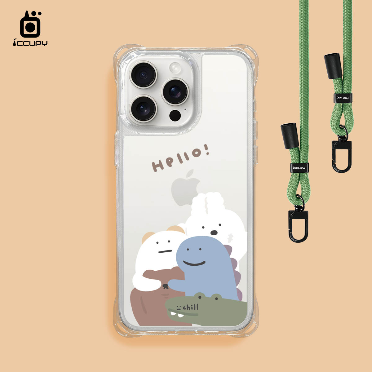 【懶懶怪|HELLO】iQ CASE角粒殼3.0背帶掛繩防摔殼 For iPhone 15 Pro Max-黑占iCCUPY