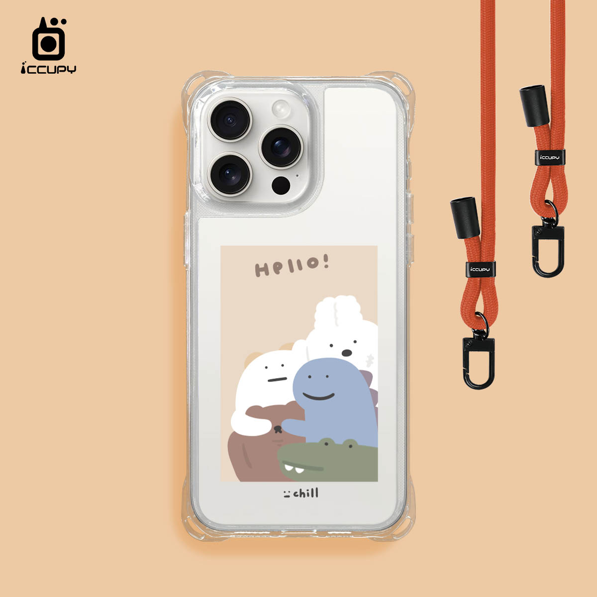 【懶懶怪|HELLO2】iQ CASE角粒殼3.0背帶掛繩防摔殼 For iPhone 15 Pro Max-黑占iCCUPY