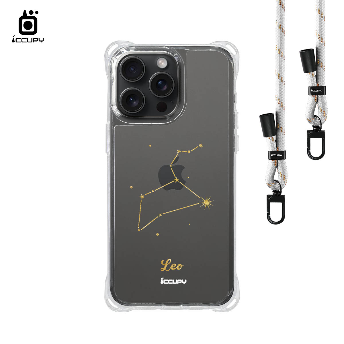 【星空-獅子座】iQ CASE角粒殼3.0背帶掛繩防摔殼 For iPhone 15 Pro Max-黑占iCCUPY