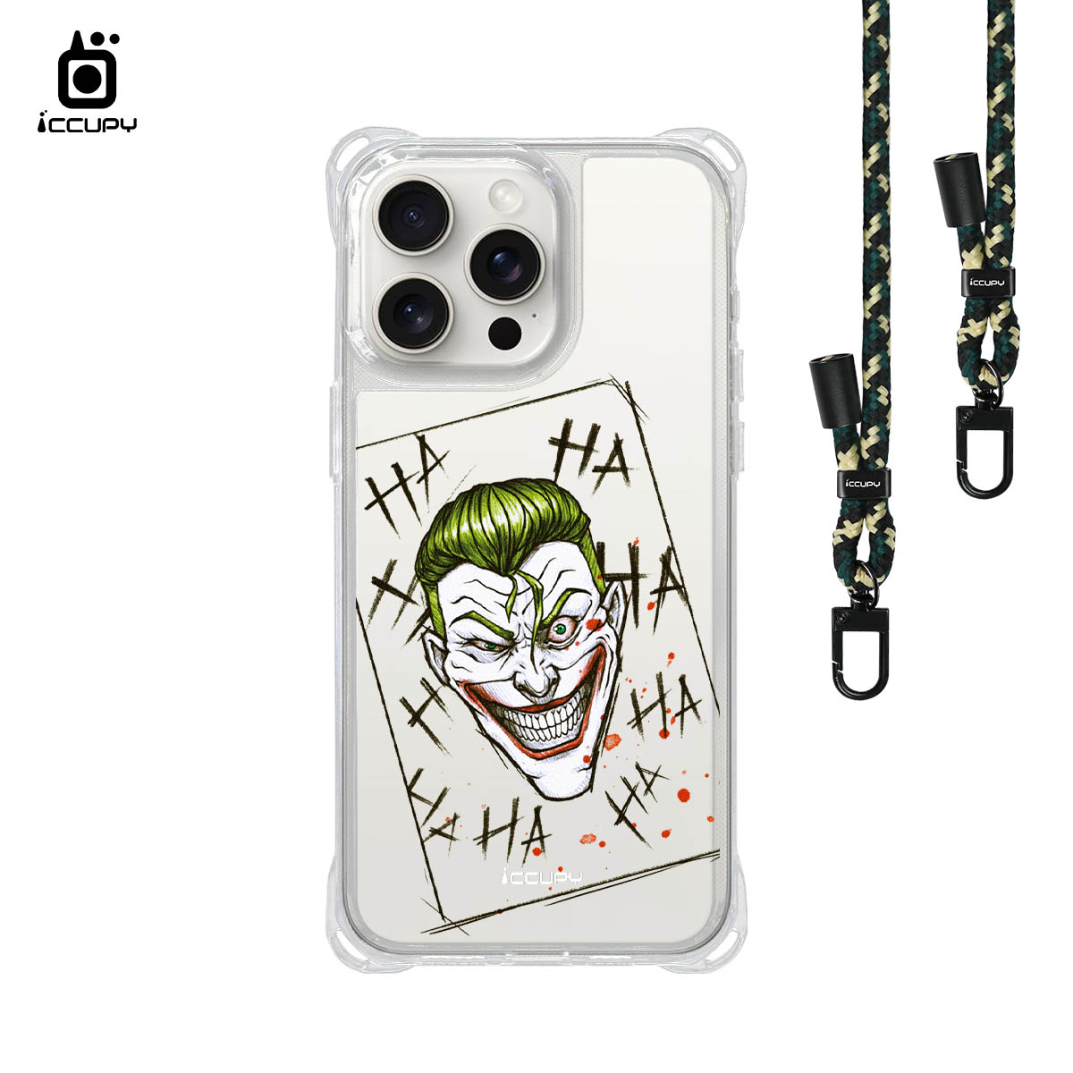 【淨恆HERMAN|小丑】iQ CASE角粒殼3.0背帶掛繩防摔殼 For iPhone 15 Pro Max-黑占iCCUPY