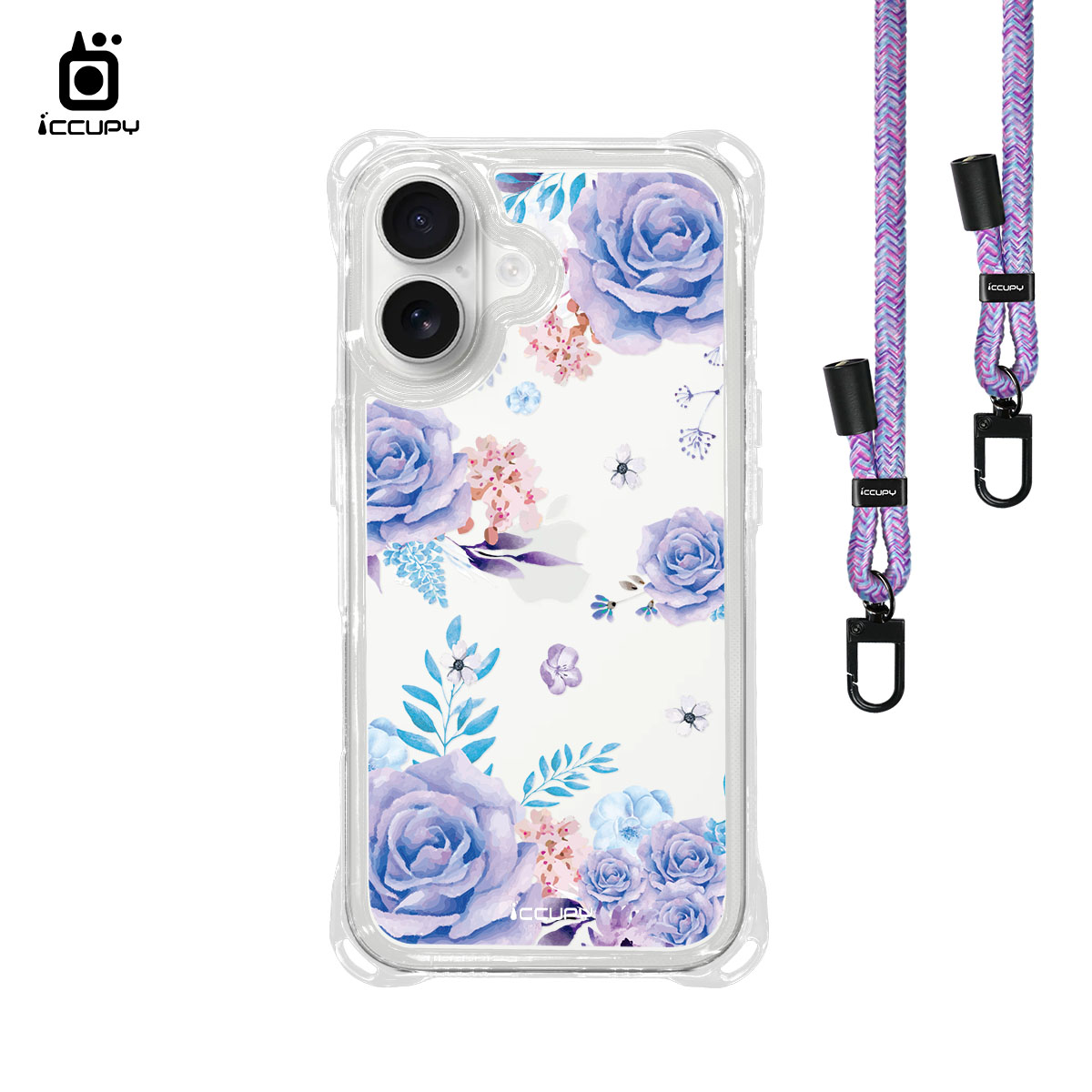 【花開盛夏｜薔薇】iQ CASE角粒殼3.0背帶掛繩防摔殼 For iPhone 16-黑占iCCUPY