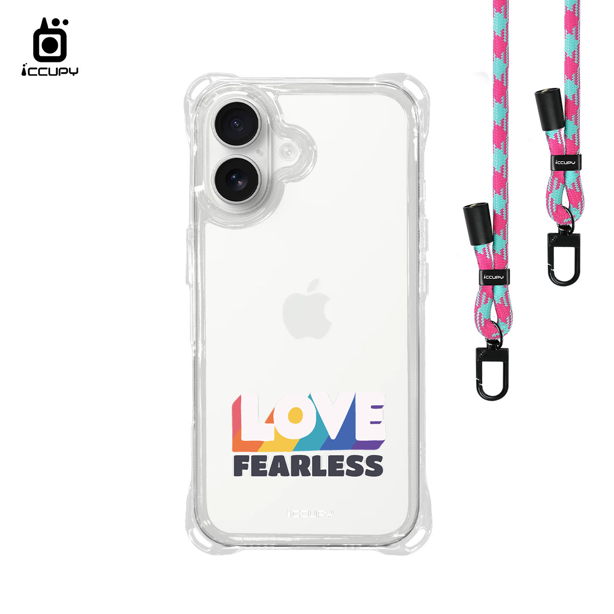 【LGBTQIA+🌈|勇敢愛】iQ CASE角粒殼3.0背帶掛繩防摔殼 For iPhone 16 -黑占iCCUPY