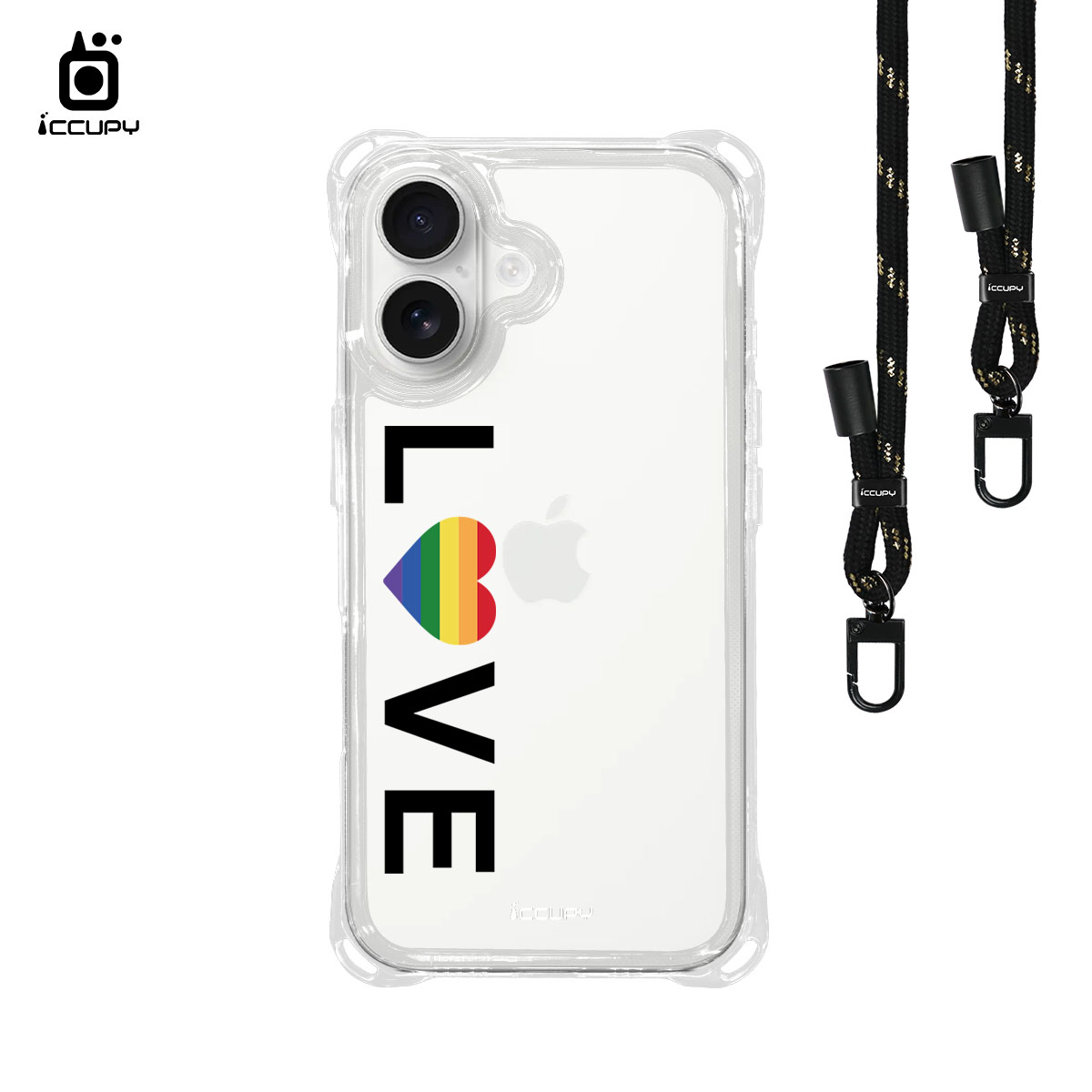 【LGBTQIA+🌈|LOVE】iQ CASE角粒殼3.0背帶掛繩防摔殼 For iPhone 16-黑占iCCUPY