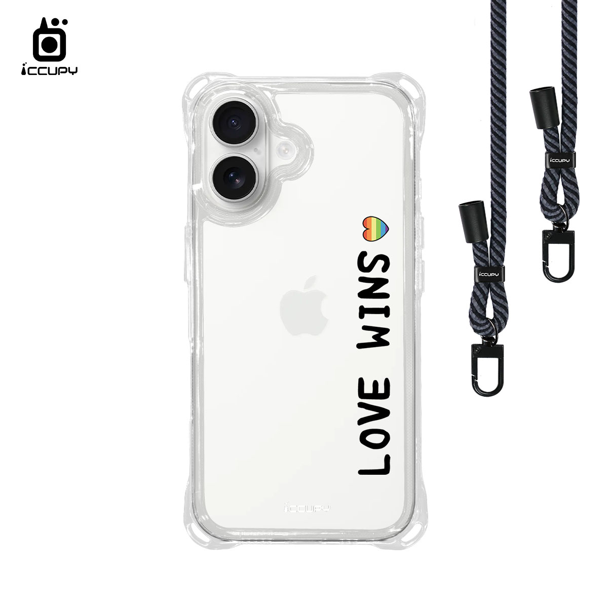 【LGBTQIA+🌈|愛的宣言2 (黑)】iQ CASE角粒殼3.0背帶掛繩防摔殼 For iPhone 16 -黑占iCCUPY