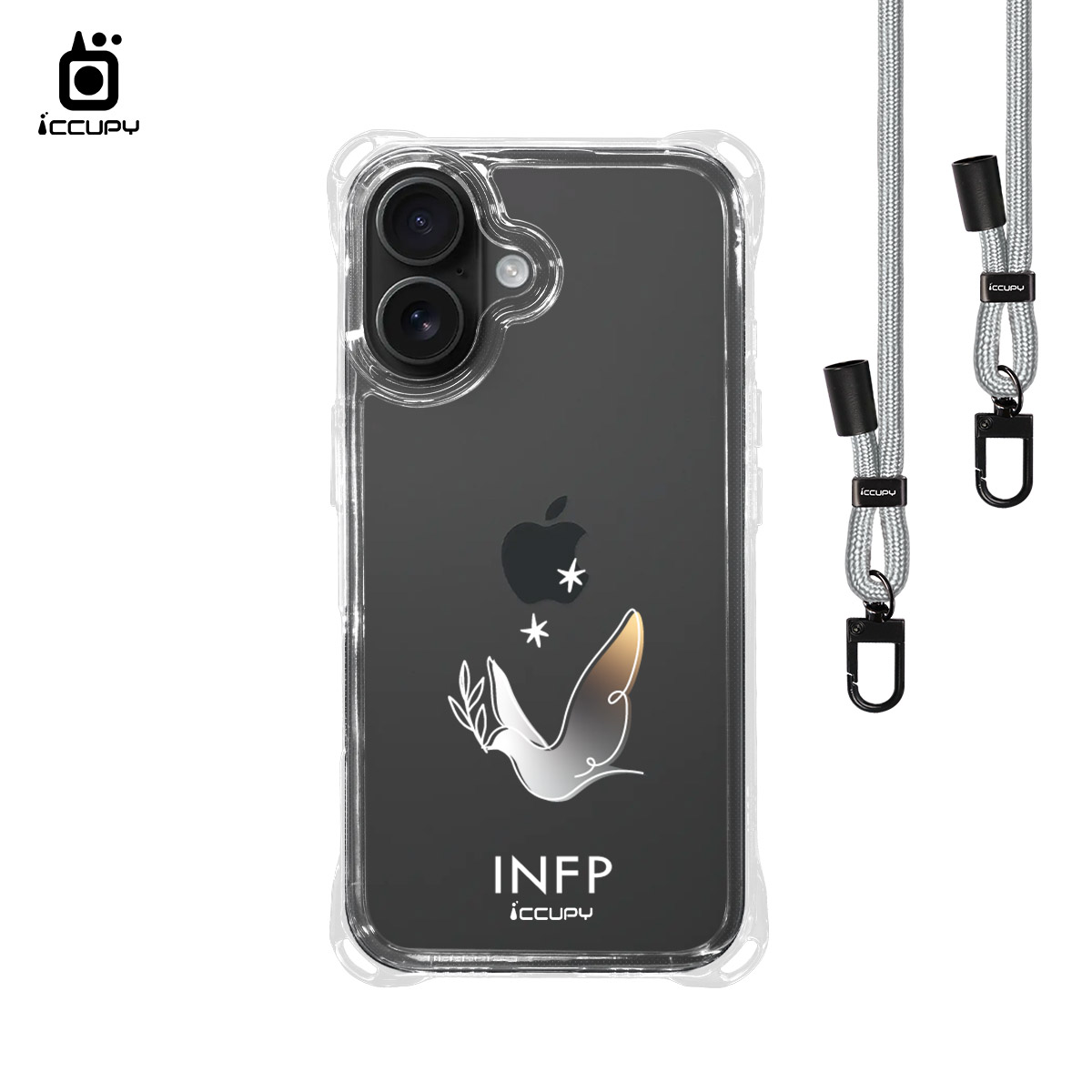 【MBTI|手繪系列-INFP 調停者(金屬)】iQ CASE角粒殼3.0背帶掛繩防摔殼 For iPhone 16 -黑占iCCUPY