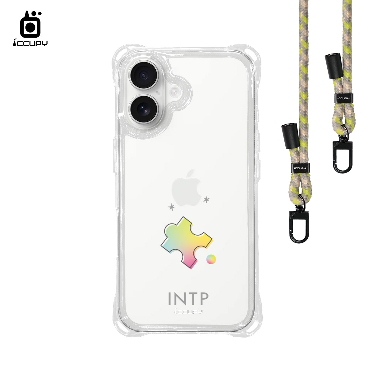 【MBTI|手繪系列-INTP 邏輯學家(彩色)】iQ CASE角粒殼3.0背帶掛繩防摔殼 For iPhone 16 -黑占iCCUPY