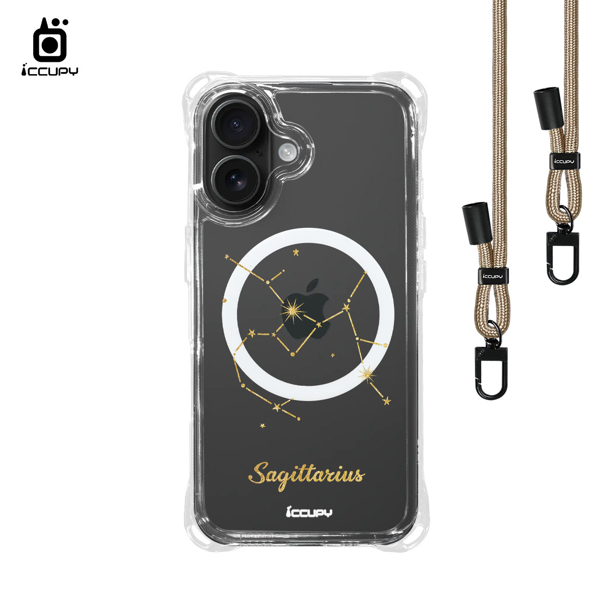 【星空-射手座】iQ CASE角粒殼3.0背帶掛繩防摔殼 (支援MagSafe) For iPhone 16 -黑占iCCUPY