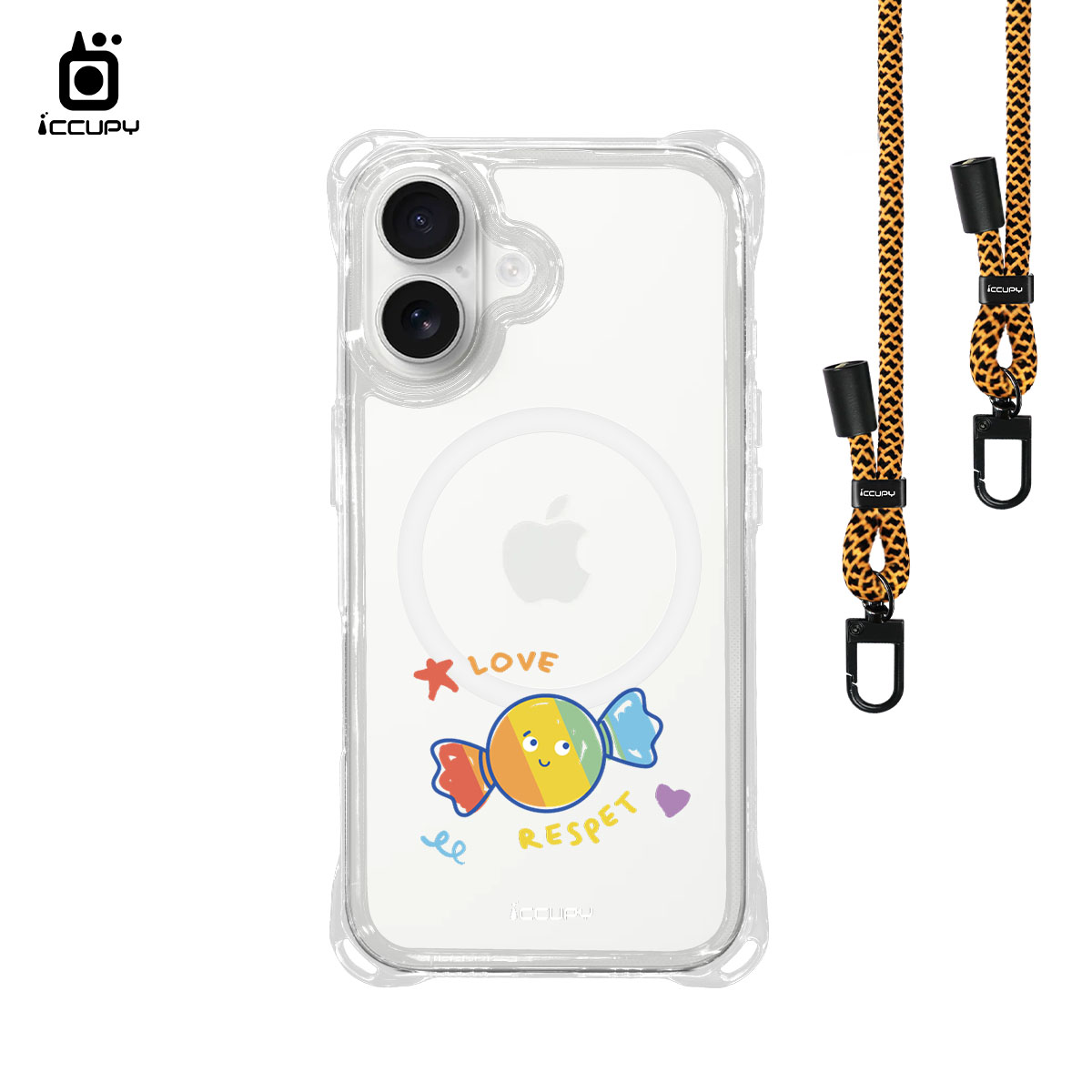 【LGBTQIA+🌈|彩虹糖】iQ CASE角粒殼3.0背帶掛繩防摔殼 (支援MagSafe)  For iPhone 16 -黑占iCCUPY