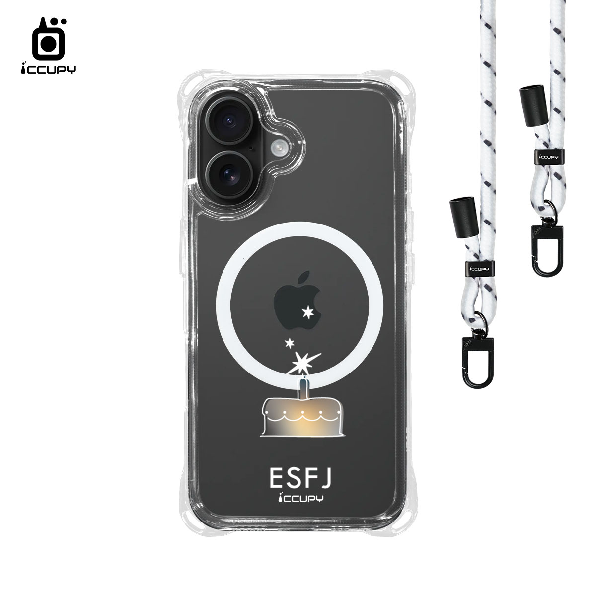 【MBTI|手繪系列-ESFJ 執政官(金屬)】iQ CASE角粒殼3.0背帶掛繩防摔殼 (支援MagSafe) For iPhone 16 Plus-黑占iCCUPY