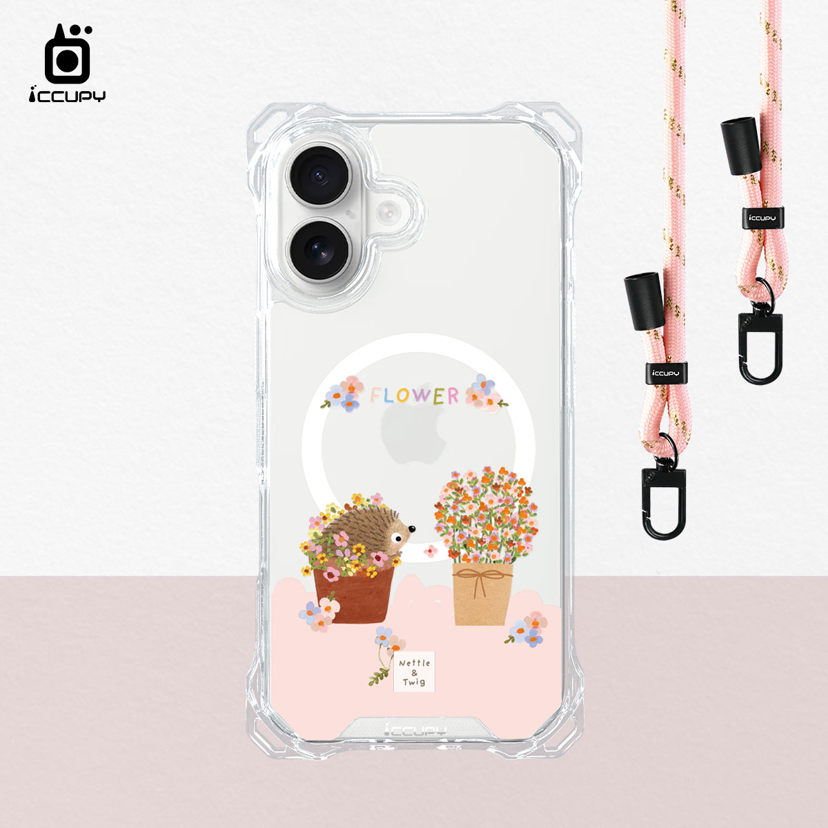 【森森物語｜花盆小刺蝟】iQ CASE角粒殼3.0背帶掛繩防摔殼 (支援MagSafe) For iPhone 16-黑占iCCUPY