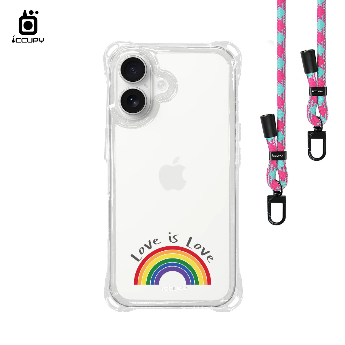 【LGBTQIA+🌈|RAINBOW】iQ CASE角粒殼3.0背帶掛繩防摔殼 For iPhone 16-黑占iCCUPY