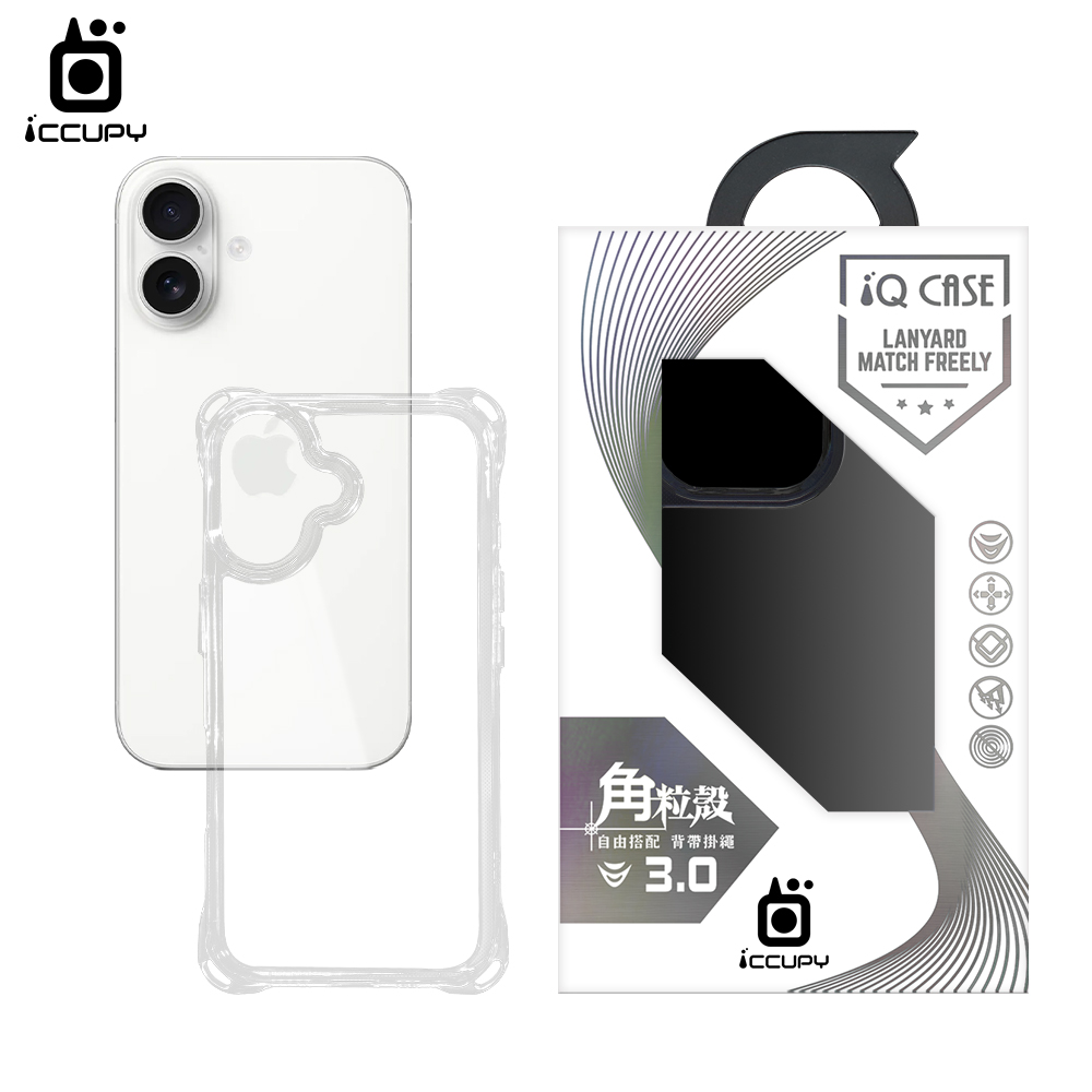 【透明】iQ CASE 角粒殼3.0背帶掛繩防摔殼 For Apple iPhone 16