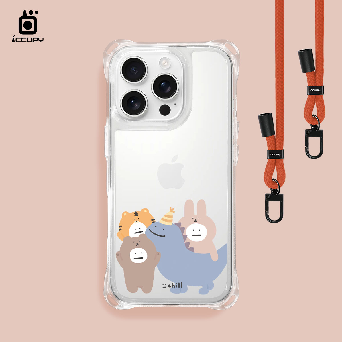 【懶懶怪｜動物懶友會】iQ CASE角粒殼3.0背帶掛繩防摔殼 For iPhone 16 Pro-黑占iCCUPY