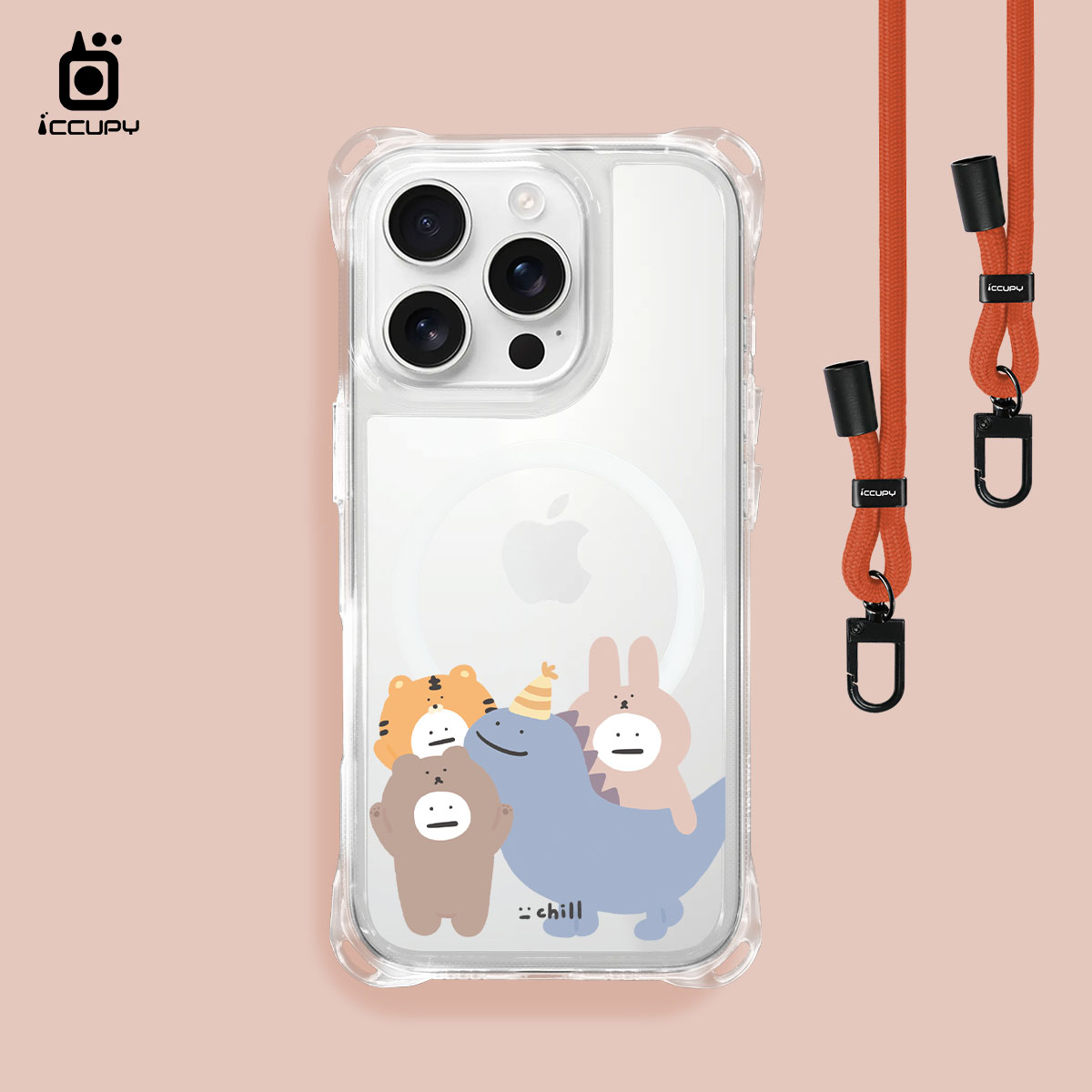 【懶懶怪｜動物懶友會】iQ CASE角粒殼3.0背帶掛繩防摔殼 (支援MagSafe) For iPhone 16 Pro-黑占iCCUPY