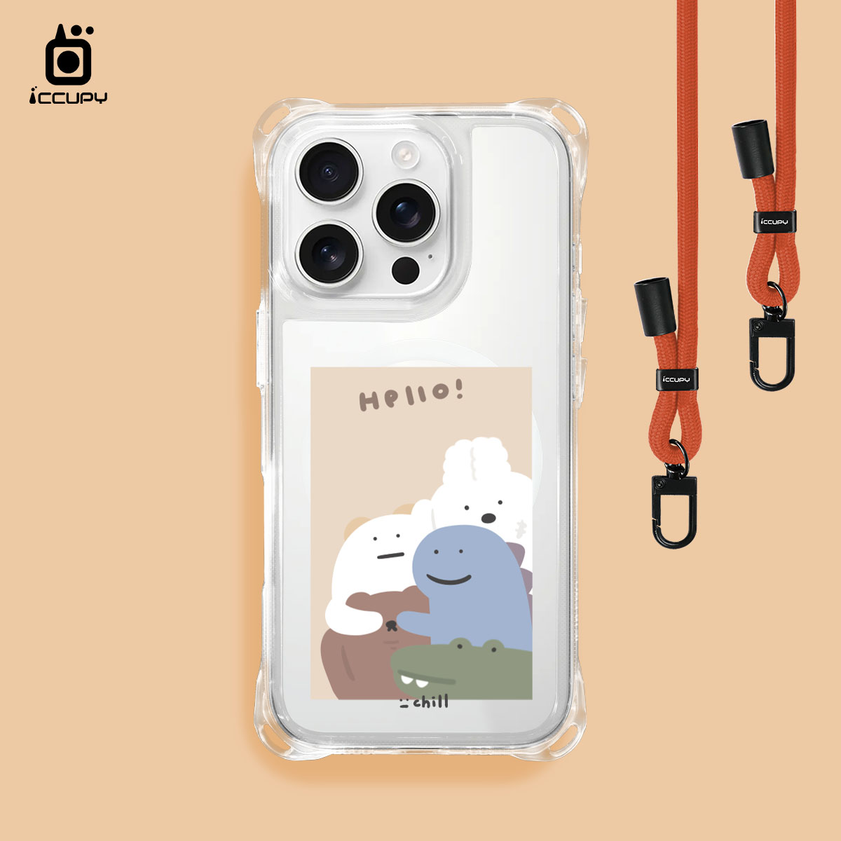 【懶懶怪｜HELLO2】iQ CASE角粒殼3.0背帶掛繩防摔殼 (支援MagSafe) For iPhone 16 Pro-黑占iCCUPY