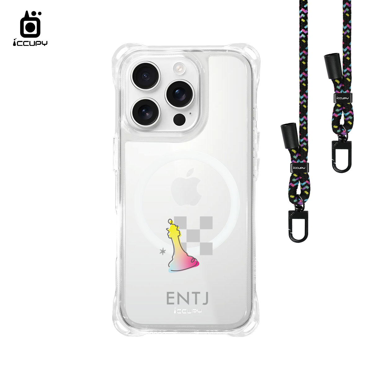 【MBTI|手繪系列-ENTJ 指揮官(彩色)】iQ CASE角粒殼3.0背帶掛繩防摔殼 (支援MagSafe) For iPhone 16 Pro-黑占iCCUPY